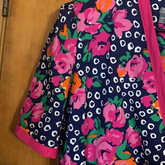 Vintage Navy And Pink Flower Print Dress Sz 12 - Picture 6 of 10